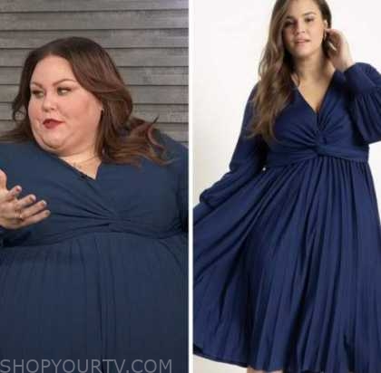 E! News: February 2023 Chrissy Metz's Blue Twist Knot Pleated Dress ...