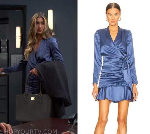 Days Of Our Lives: February 2023 Sloan's Blue Satin Wrap Dress | Shop ...