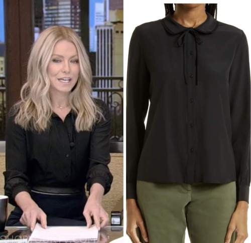 Live with Kelly and Ryan: March 2023 Kelly Ripa's Black Silk Tie Neck ...