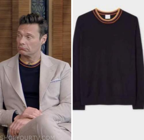 Tipsy Elves Naughty or Nice Ugly Christmas Sweater worn by Ryan Seacrest as  seen in LIVE with Kelly and Ryan on December 16, 2022