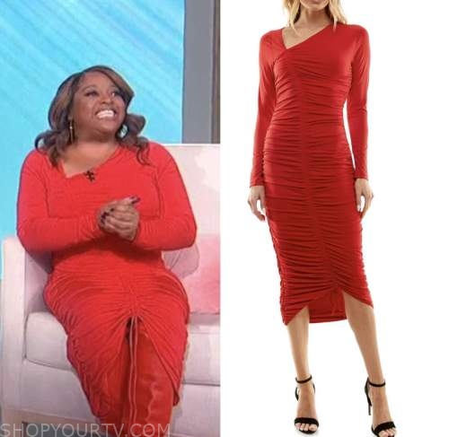 Sherri: March 2023 Sherri Shepherd's Red Asymmetric Neck Ruched Dress ...