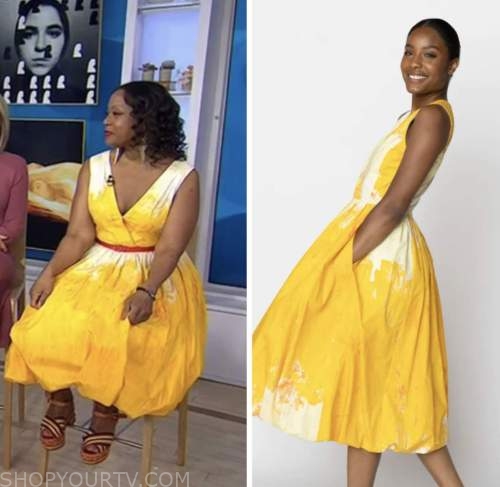 The Today Show: March 2023 Tracy Reese's Yellow Bubble Hem Tie Dye Dress