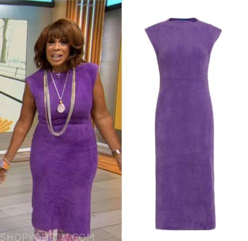 CBS Mornings: March 2023 Gayle King's Purple Fuzzy Midi Dress | Shop ...