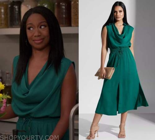 Grand Crew: Season 2 Episode 2 Kristen's Green Cowl Neck Dress | Shop ...