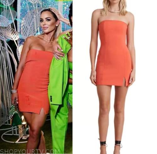 Real Housewives of Miami: Season 5 Episode 16 Nicole's Orange Strapless  Slit Leg Mini Dress