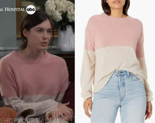 General Hospital: March 2023 Willow's Pink/Grey Colorblock Sweater ...