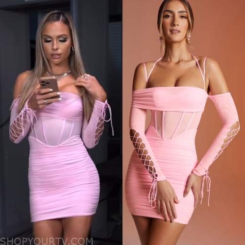 Rayar Lace Up Long Sleeve Corset Mini Dress in Pink