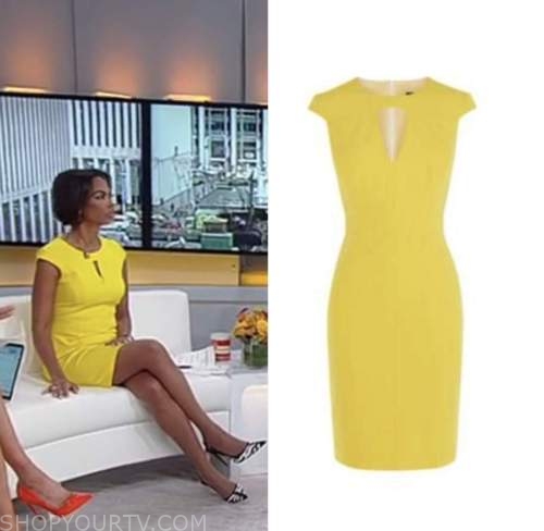 Outnumbered: April 2023 Harris Faulkner's Yellow Keyhole Sheath Dress ...