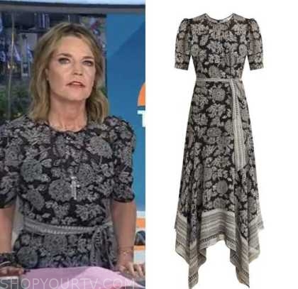 The Today Show: April 2023 Savannah Guthrie's Black Paisley Print Midi ...