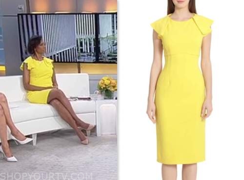 Outnumbered: April 2023 Harris Faulkner's Yellow Ruffle Sheath Dress ...