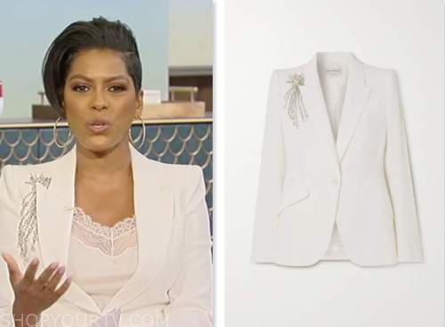 Tamron Hall Show: April 2023 Tamron Hall's White Embellished Blazer ...