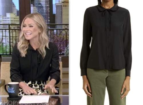 Live with Kelly and Mark: April 2023 Kelly Ripa's Black Tie Neck Silk ...