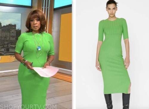 CBS Mornings: April 2023 Gayle King's Green Ribbed Knit Sweater Dress ...