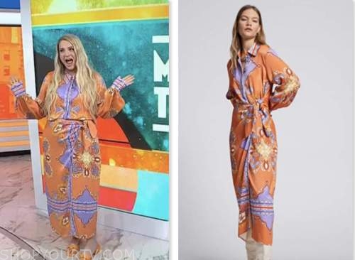 WornOnTV: Meghan Trainor's orange and purple printed dress on