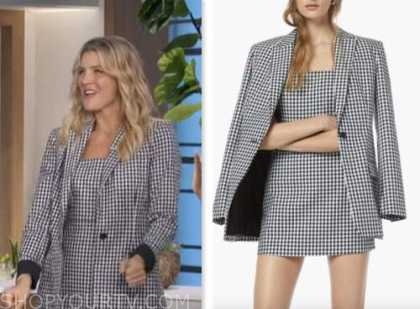 The Talk: April 2023 Amanda Kloots's Gingham Check Blazer and Dress ...