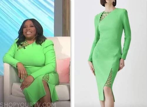 Sherri: April 2023 Sherri Shepherd's Green Lace-Up Sheath Dress | Shop ...