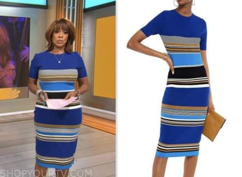 CBS Mornings: April 2023 Gayle King's Blue Striped Knit Dress | Shop ...