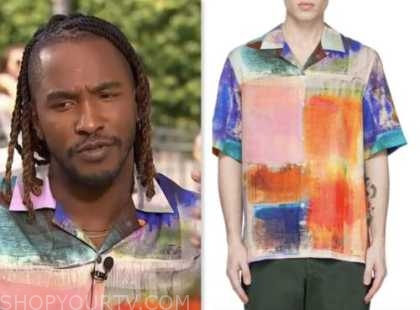 Access Hollywood: April 2023 Scott Evans's Multicolor Print Camp Shirt ...