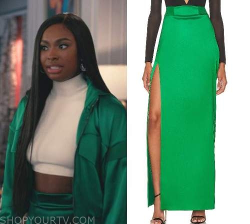 Bel-Air: Season 2 Episode 10 Hilary's Silk Green Skirt | Shop Your TV