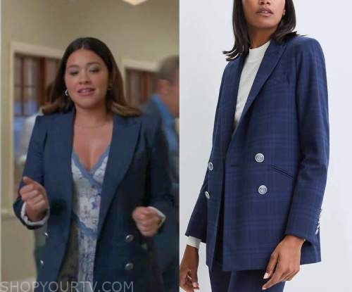 Not Dead Yet: Season 1 Episode 11 Nell's Blue Plaid Blazer | Shop Your TV