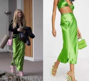 Ted Lasso: Season 3 Episode 5 Keeley's Green Satin Tie Waist Midi Skirt ...