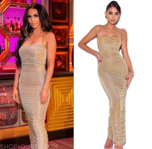 Vanderpump Rules: Season 10 Reunion Scheana's Gold Ruched Midi Dress ...