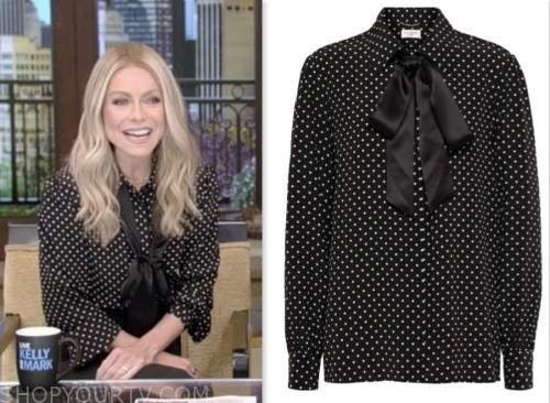 Live with Kelly and Mark: May 2023 Kelly Ripa's Black Polka Dot Tie ...