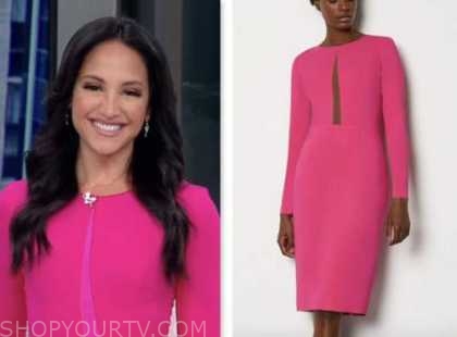 Outnumbered: May 2023 Emily Compagno's Pink Mesh Insert Sheath Dress ...