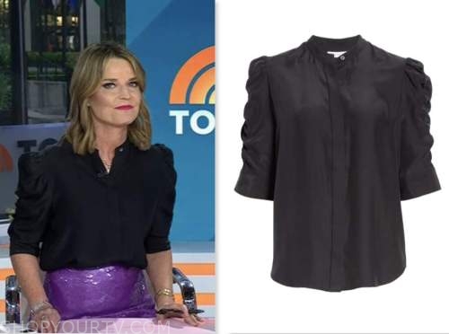 The Today Show: May 2023 Savannah Guthrie's Black Shirred Sleeve Blouse ...