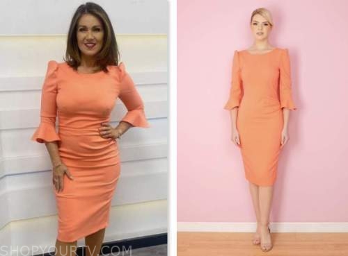 Good Morning Britain: May 2023 Susanna Reid's Coral Orange Bell Sleeve  Pencil Dress