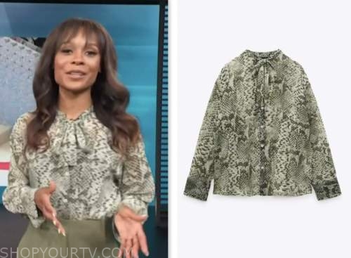 Access Hollywood: May 2023 Zuri Hall's Green Animal Print Tie Neck ...