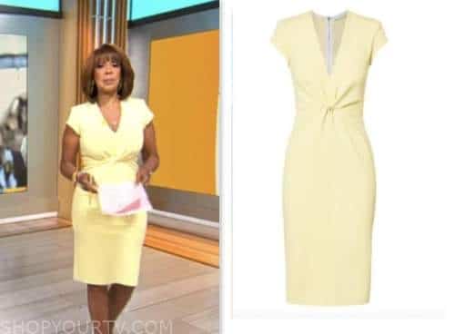 CBS Mornings: May 2023 Gayle King's Pale Yellow Twist Front Sheath ...