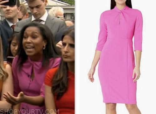 Good Morning America: May 2023 Rachel Scott's Pink Twist Neck Sheath ...