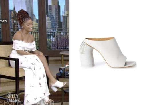 Live with Kelly and Mark: May 2023 Halle Bailey's White Leather Mules ...