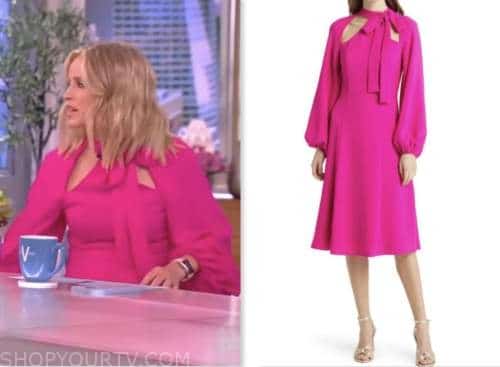 The View: November 2022 Sara Haines's Pink Satin Wrap Midi Dress | Shop ...