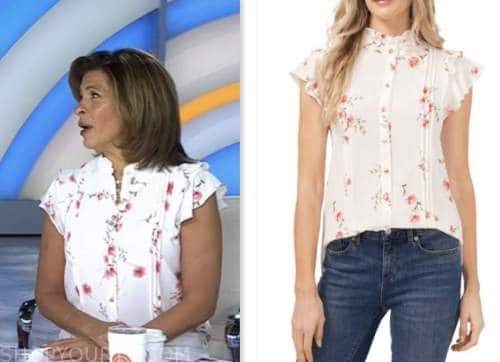 The Today Show: May 2023 Hoda Kotb's White Floral Ruffle Pintuck ...