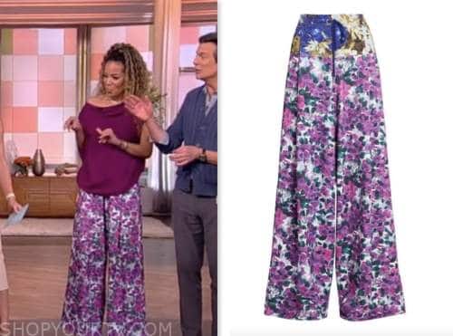 The View: May 2023 Sunny Hostin's Purple Floral Wide Leg Pants | Shop ...