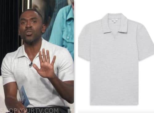 E! News: May 2023 Justin Sylvester's Grey Knit Textured Polo Shirt ...