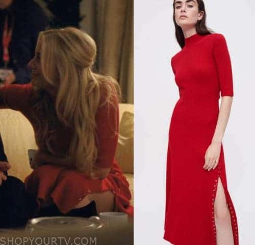 Succession: Season 4 Episode 8 Willa's Lace Up Detail Red Midi Dress ...