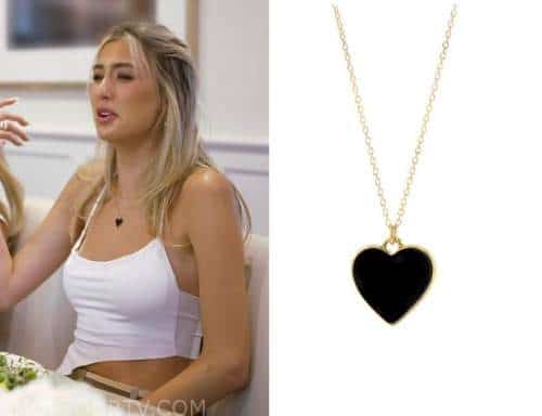 Beckett + Quill Black Enamel Heart Necklace worn by Scarlet Rose Stallone  as seen in The Family Stallone (S01E02)