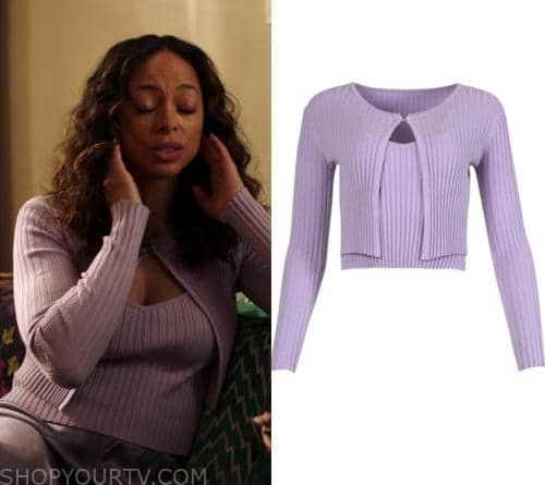 Run The World: Season 2 Episode 1 Whitney's Purple Ribbed Cardigan ...