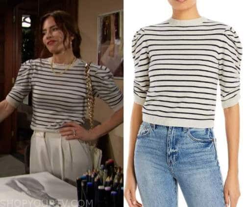 Bold and the Beautiful: May 2023 Taylor's Striped Puff Sleeve Sweater ...