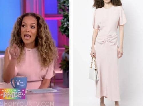 The View: June 2023 Sunny Hostin's Blush Pink Split Sleeve Midi Dress ...