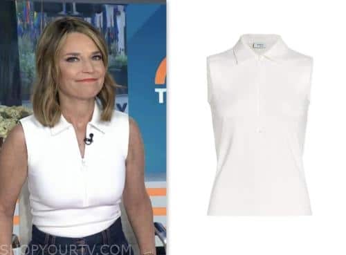 The Today Show: June 2023 Savannah Guthrie's White Knit Zip-Front Polo ...