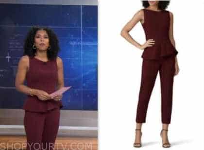 CBS Mornings: June 2023 Adriana Diaz's Burgundy Peplum Jumpsuit | Shop ...