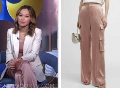 Good Morning America: June 2023 Eva Pilgrim's Pink Satin Cargo Wide Leg ...