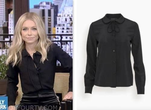 Live with Kelly and Mark: June 2023 Kelly Ripa's Black Tie Neck Silk ...