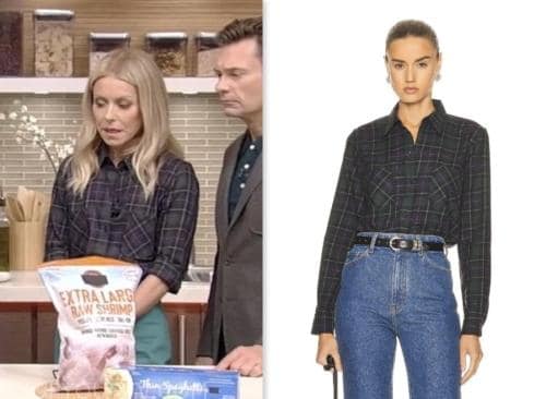 Live with Kelly and Mark: June 2023 Kelly Ripa's Black Plaid Shirt ...