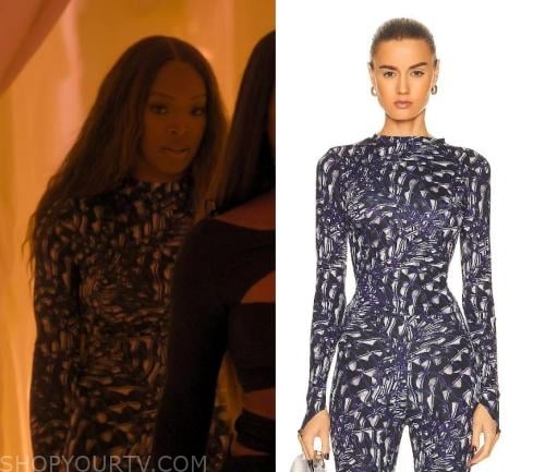 The Kardashians: Season 3 Episode 6 Khadijah's Mock Neck Printed Top ...