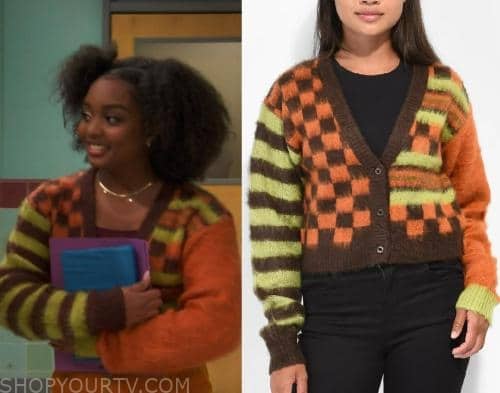 Ravens Home: Season 6 Episode 7 Zeena's Green/Orange Print Cardigan ...